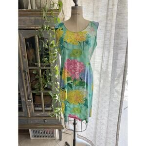 Vtg Jams World Sheath Dress Green Abstract Floral Tropical Hawaiian Aloha 11